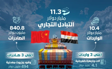 قفزة قياسية في الصادرات وتحركات استراتيجية: العلاقات الاقتصادية بين مصر والصين تخترق آفاقاً جديدةقمة استراتيجية: استقبال الرئيس السيسي للنظير الصيني لبحث تعزيز التعاون الثنائي والقضايا الإقليمية